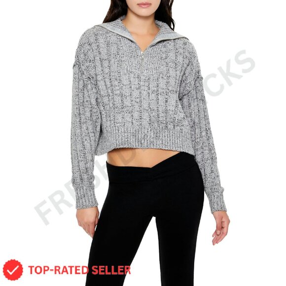 Ribbed Half-Zip Sweater Oversized Boxy Fit Funnel Neck Y2K Chic